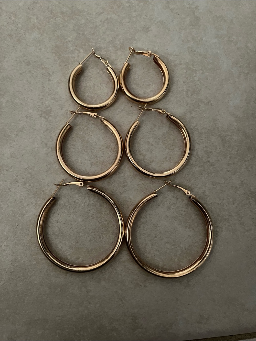 Classic Gold Tone Chunky Hoop Earrings - Set of Three Sizes